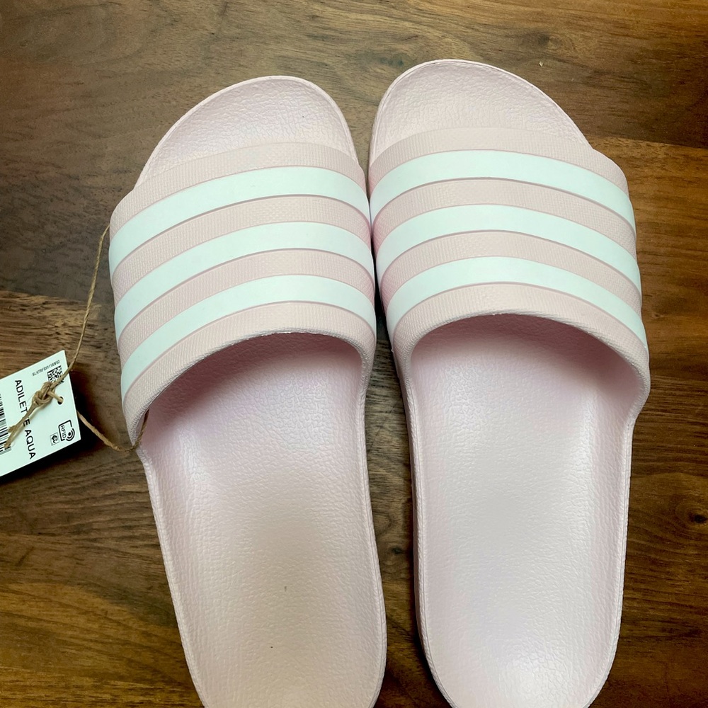 Adidas Adilette Slides Pink and White Size 9 New in Box